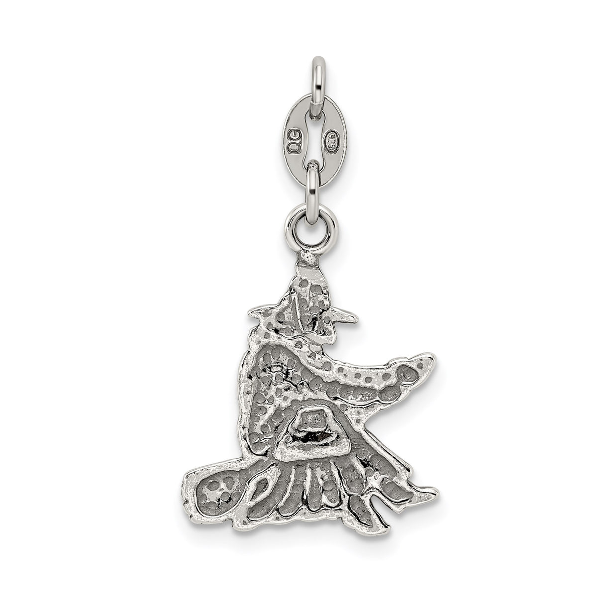 Sterling Silver Witch on Broomstick Pendant, Gothic Wiccan Halloween Charm for Women