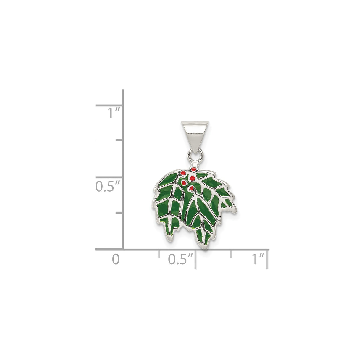 Sterling Silver Holly Leaf Pendant with Green Enamel and Red Berry Accents, Christmas Holiday Jewelry