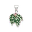 Sterling Silver Holly Leaf Pendant with Green Enamel and Red Berry Accents, Christmas Holiday Jewelry