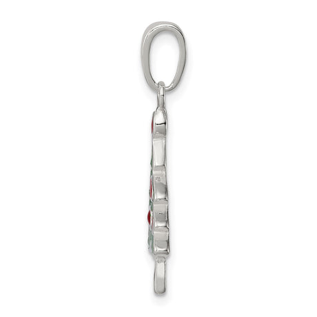 Sterling Silver Christmas Tree Pendant with Green Enamel and Red Accents, Holiday Jewelry for Women
