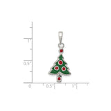 Sterling Silver Christmas Tree Pendant with Green Enamel and Red Accents, Holiday Jewelry for Women