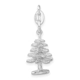 Solid 3-D Christmas Tree Charm Pendant in Real 925 Sterling Silver