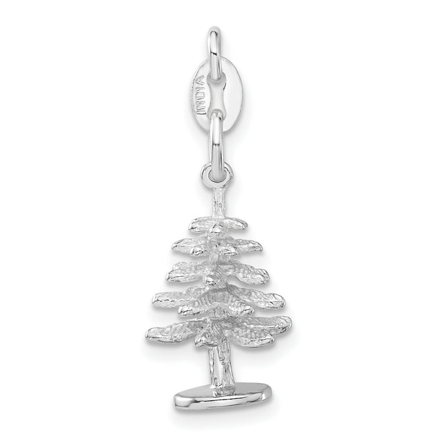 Solid 3-D Christmas Tree Charm Pendant in Real 925 Sterling Silver