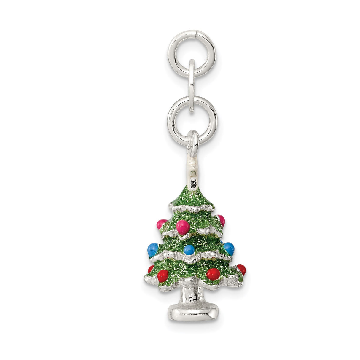 Sterling Silver Christmas Tree Charm with Green Enamel and White Star, Holiday Pendant
