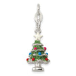 Sterling Silver Christmas Tree Charm with Green Enamel and White Star, Holiday Pendant
