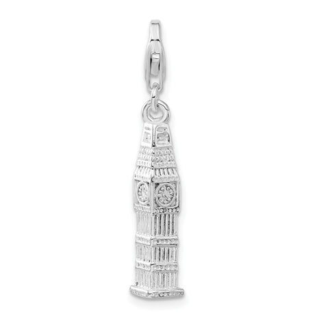Sterling Silver Big Ben Charm Pendant, London Clock Tower Travel Souvenir Jewelry