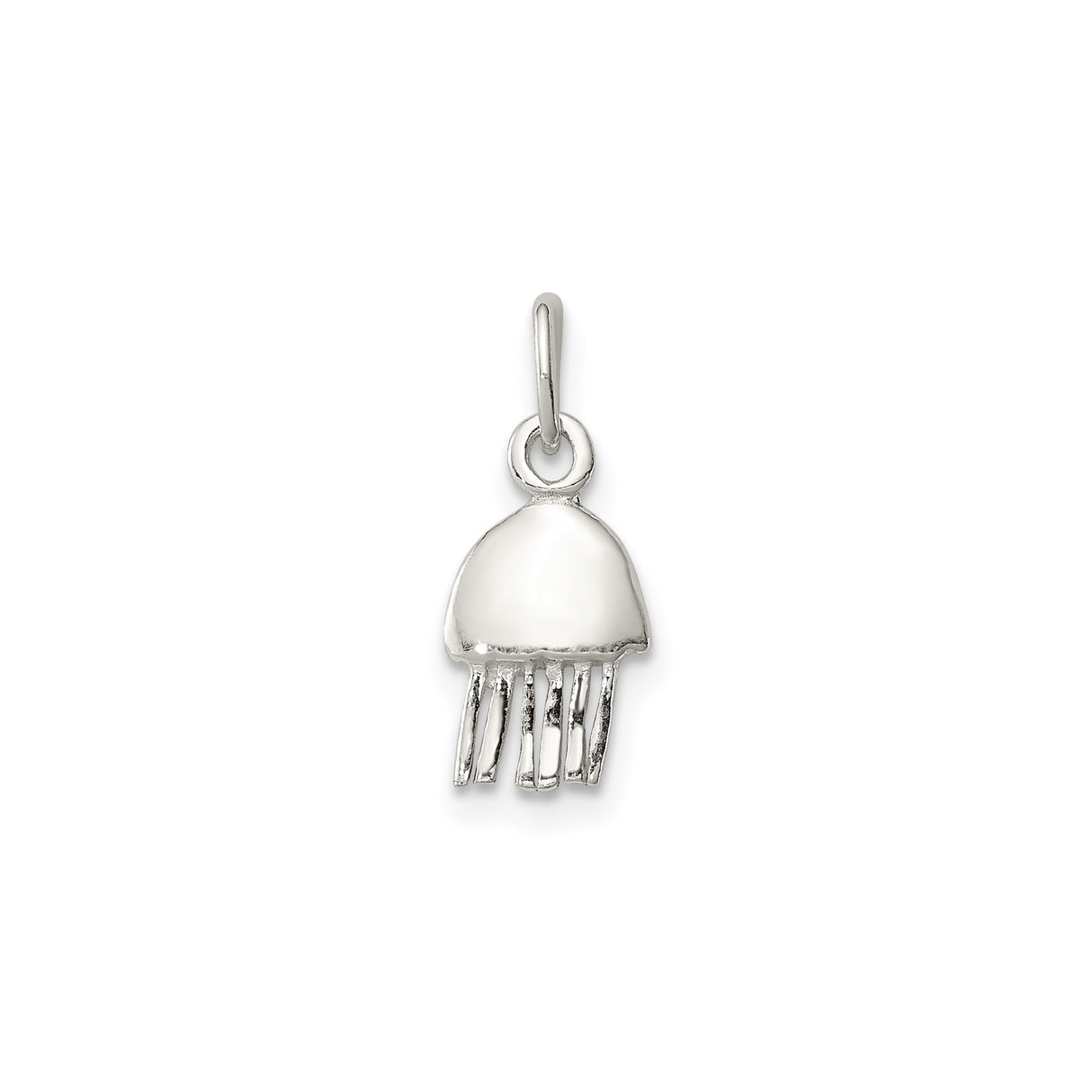 Sterling Silver Jellyfish Pendant with Dome Charm and Flowing Tentacles, Ocean Theme Jewelry
