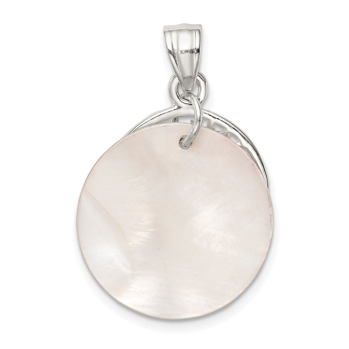 Sterling Silver Dolphin Pendant with Mother Of Pearl, Sun, and Ocean Wave Design