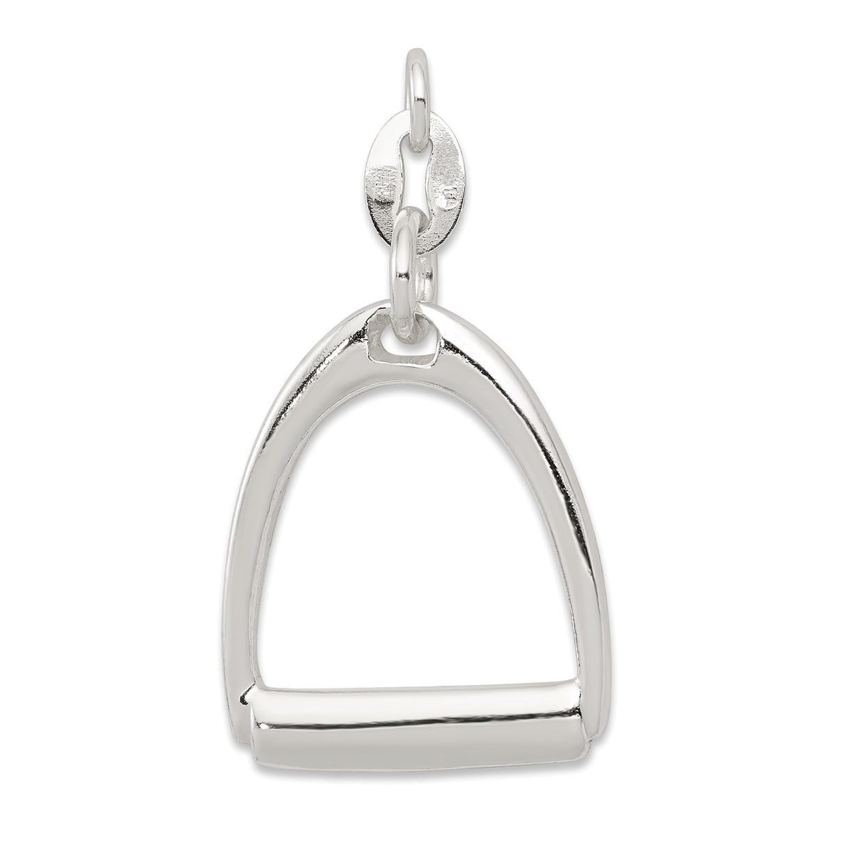 Sterling Silver Stirrup Pendant, Polished Equestrian Charm for Women, Minimalist Horseback Riding Jewelry