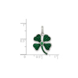 Sterling Silver Four-Leaf Clover Pendant with Green Enamel, Irish Shamrock Charm
