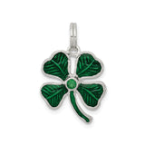 Sterling Silver Four-Leaf Clover Pendant with Green Enamel, Irish Shamrock Charm