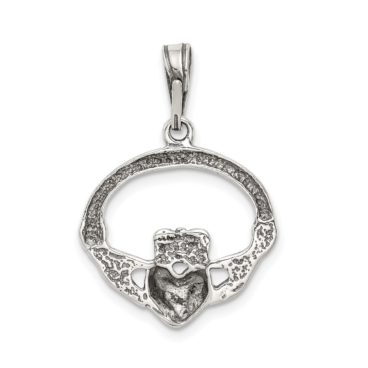 Sterling Silver Claddagh Pendant with Heart, Crown and Hands, Celtic Love and Friendship Symbol