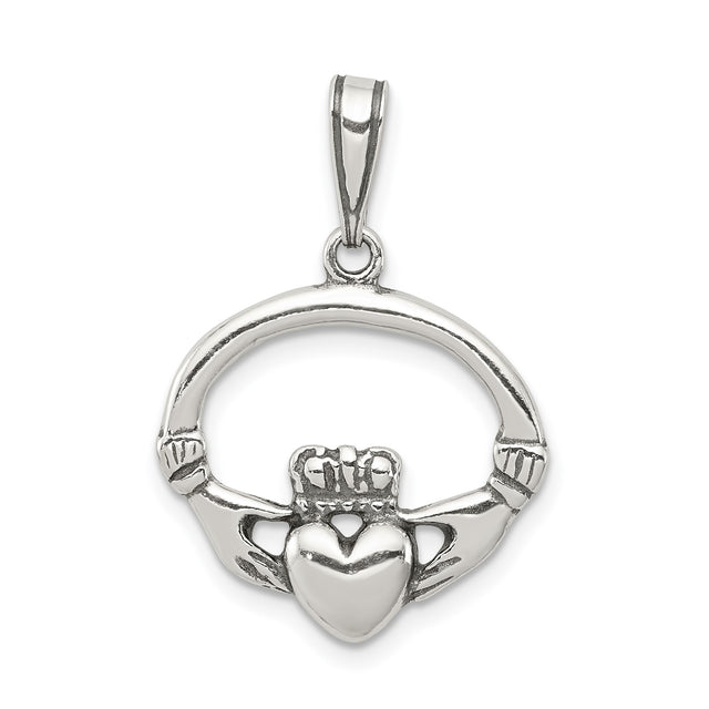 Sterling Silver Claddagh Pendant with Heart, Crown and Hands, Celtic Love and Friendship Symbol