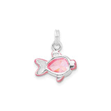Sterling Silver Fish Charm Pendant with Pink Cubic Zirconia and Enamel Details