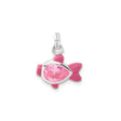 Sterling Silver Fish Charm Pendant with Pink Cubic Zirconia and Enamel Details
