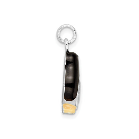 Sterling Silver Penguin Pendant with Cubic Zirconia and Black Enamel, Whimsical Animal Design
