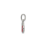 Sterling Silver Apple Charm Pendant with Green Leaf and Heart Shaped Bite