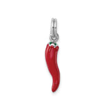 Sterling Silver Chili Pepper Pendant with Enamel, Italian Good Luck Amulet for Necklace or Bracelet