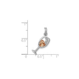 Sterling Silver Champagne Glass Pendant with Cubic Zirconia, Bubble Design Charm for Women