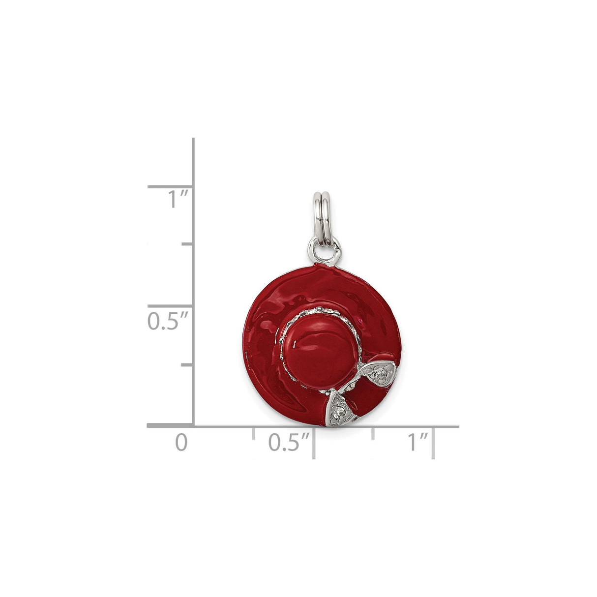 Sterling Silver Charm with Cubic Zirconia, Red Enamel Hat and Silver Bow, Fashion Accessory for Women
