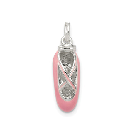 Sterling Silver Ballet Slipper Charm Pendant with Pink Enamel Detailing, Ballerina Shoe Design