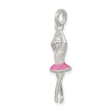 Sterling Silver Ballerina Pendant with Glittery Pink Tutu, Ballet Dancer Charm