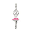 Sterling Silver Ballerina Pendant with Glittery Pink Tutu, Ballet Dancer Charm