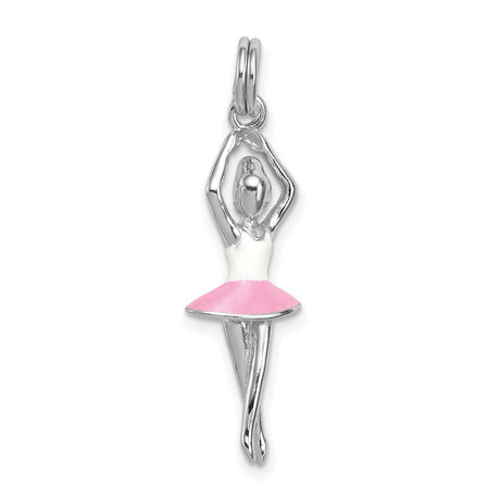En Pointe Ballerina With Pink Skirt Charm Pendant in Real 925 Sterling Silver