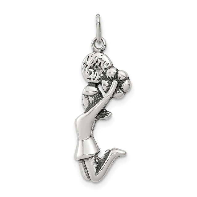 Sterling Silver Cheerleader Pendant with Midair Pose and Pom Pom Design