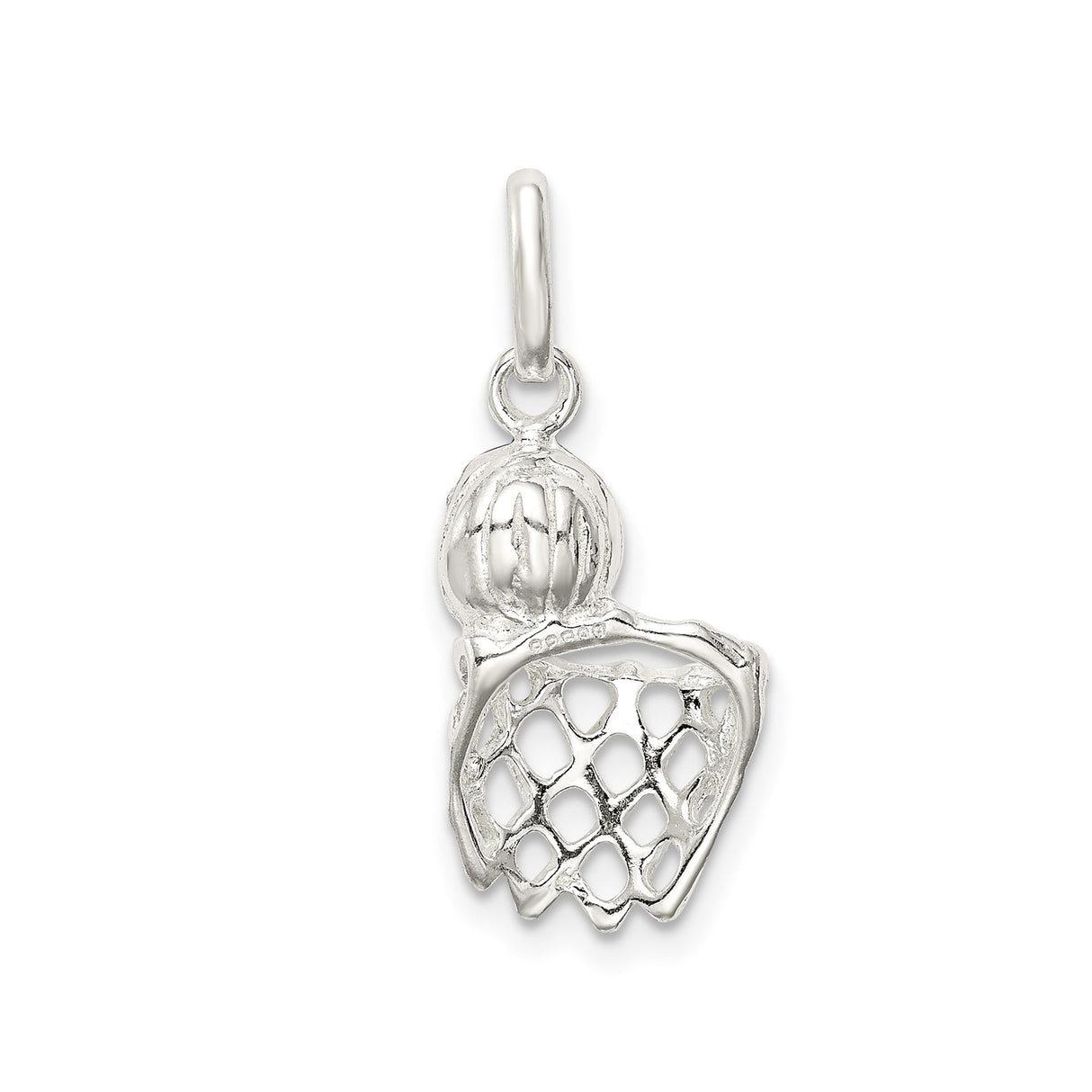 Sterling Silver Basketball Hoop Pendant with Net and Ball, Sports Charm Jewelry for Athletes and Fans