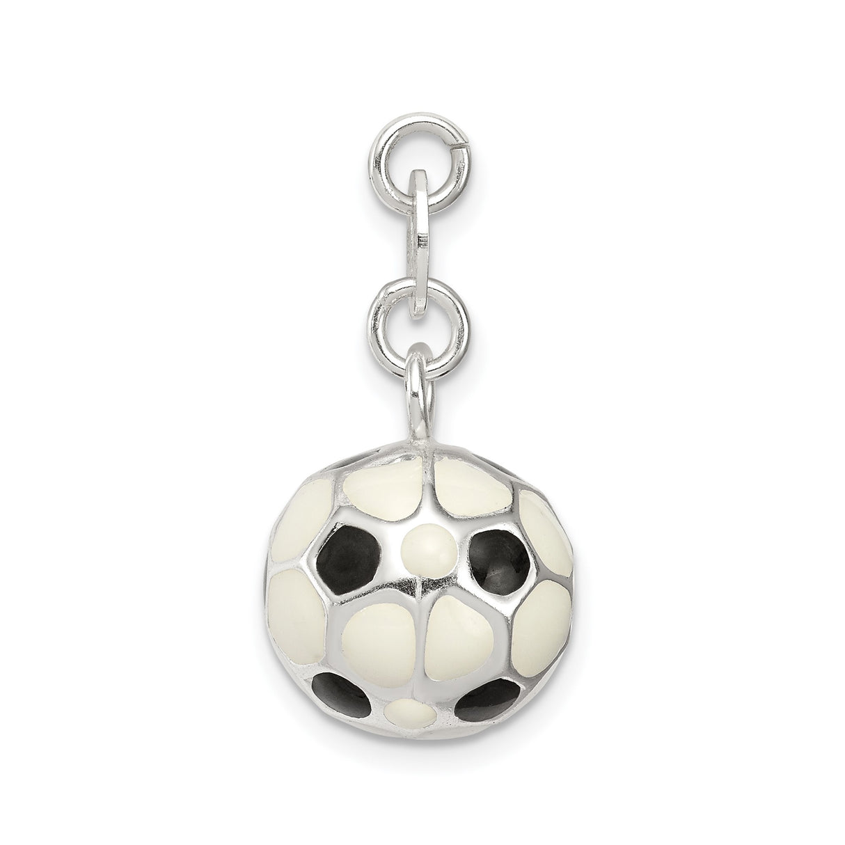 Sterling Silver Soccer Ball Charm Pendant with Black and White Enamel Detail, Unisex Sports Jewelry