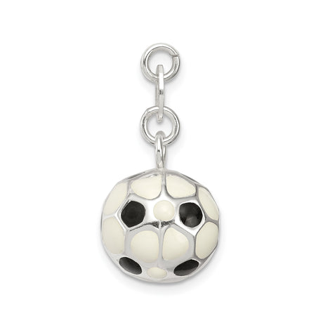Sterling Silver Soccer Ball Charm Pendant with Black and White Enamel Detail, Unisex Sports Jewelry