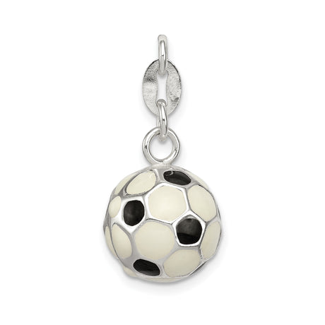 Sterling Silver Soccer Ball Charm Pendant with Black and White Enamel Detail, Unisex Sports Jewelry