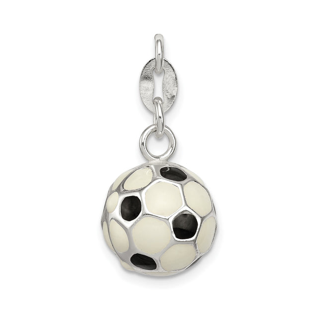 Sterling Silver Soccer Ball Charm Pendant with Black and White Enamel Detail, Unisex Sports Jewelry
