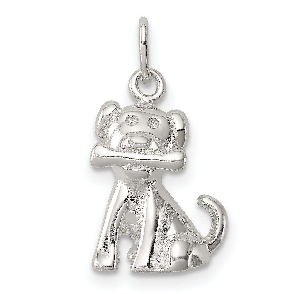 Sterling Silver Dog Charm Pendant with Playful Puppy and Bone, Whimsical Pet Jewelry
