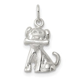 Sterling Silver Dog Charm Pendant with Playful Puppy and Bone, Whimsical Pet Jewelry