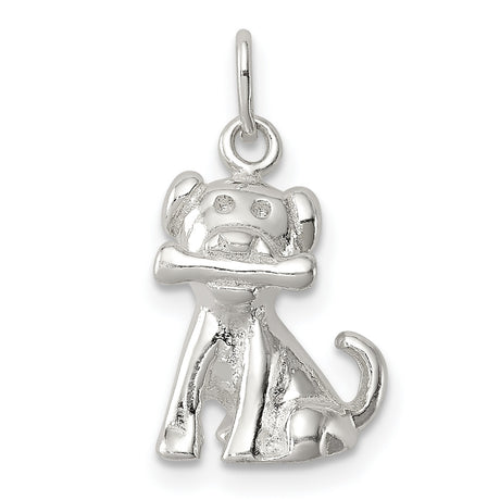 Sterling Silver Dog Charm Pendant with Playful Puppy and Bone, Whimsical Pet Jewelry