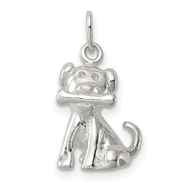 Sterling Silver Dog Charm Pendant with Playful Puppy and Bone, Whimsical Pet Jewelry