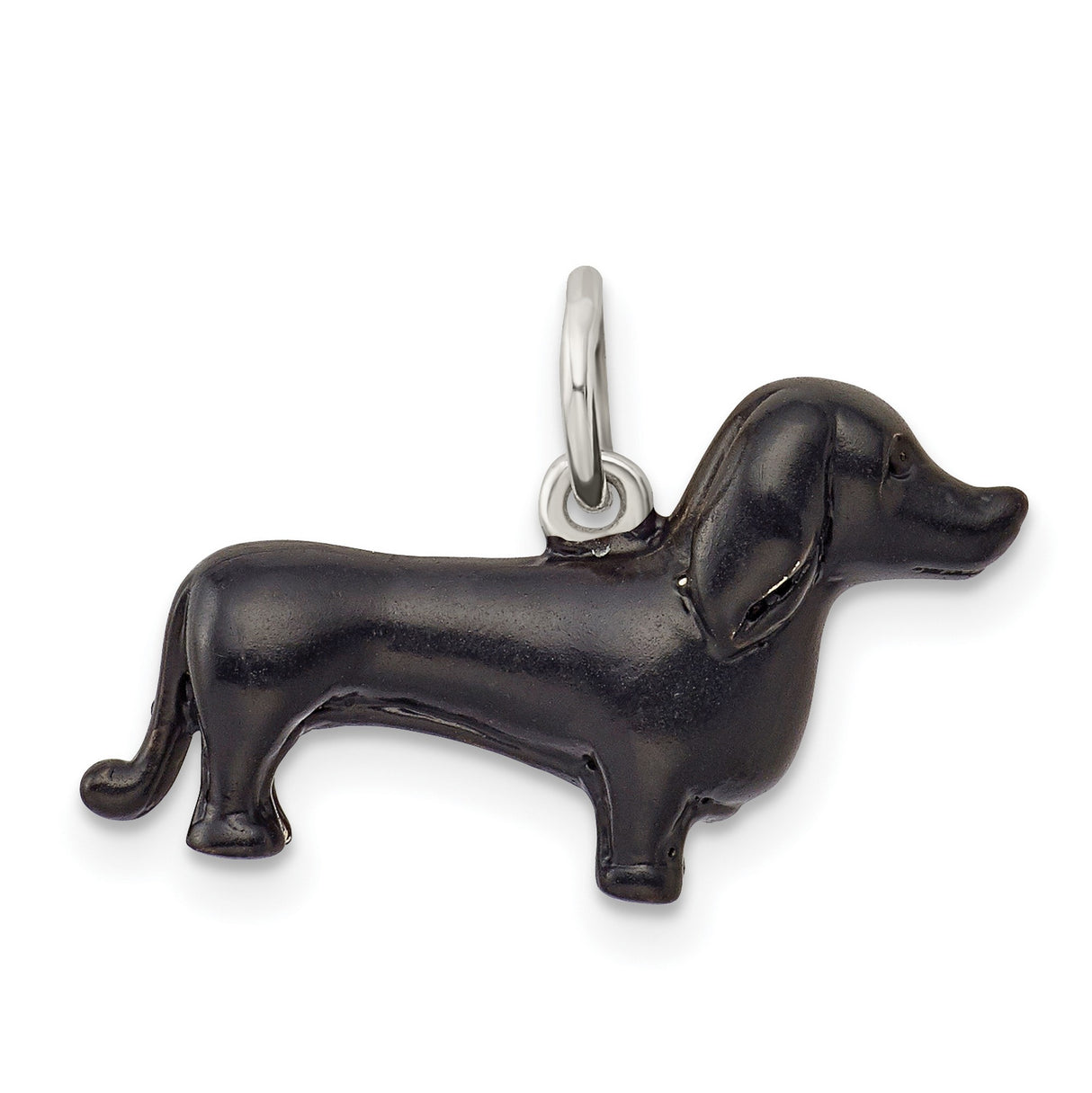 Sterling Silver Dachshund Dog Pendant with Black Enamel Detail, Pet Lover Jewelry