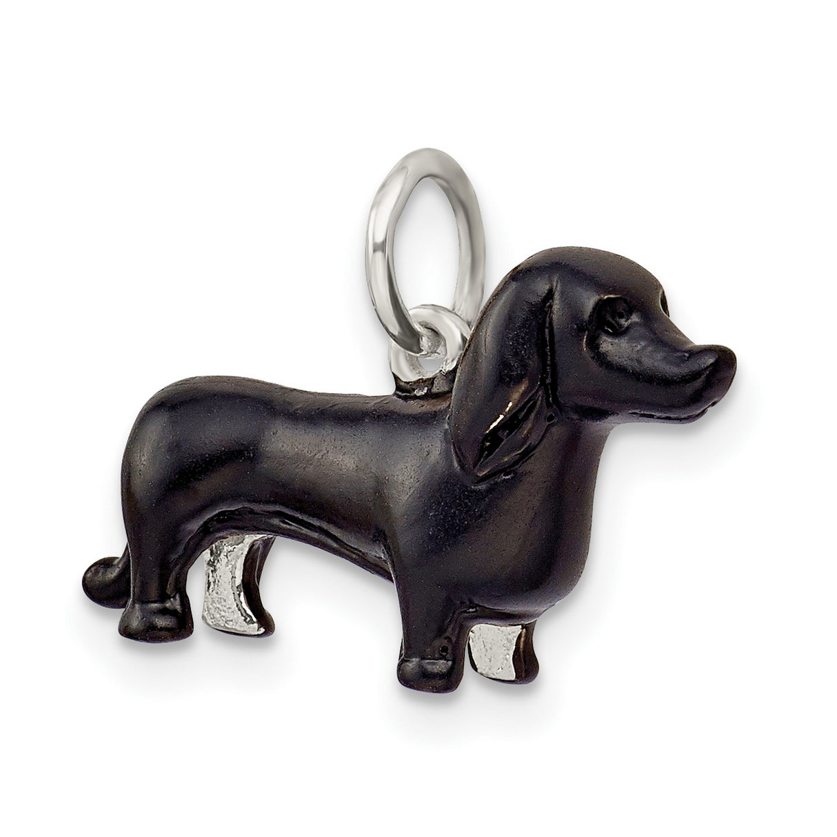 Sterling Silver Dachshund Dog Pendant with Black Enamel Detail, Pet Lover Jewelry