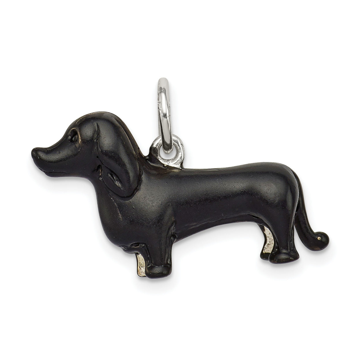 Sterling Silver Dachshund Dog Pendant with Black Enamel Detail, Pet Lover Jewelry