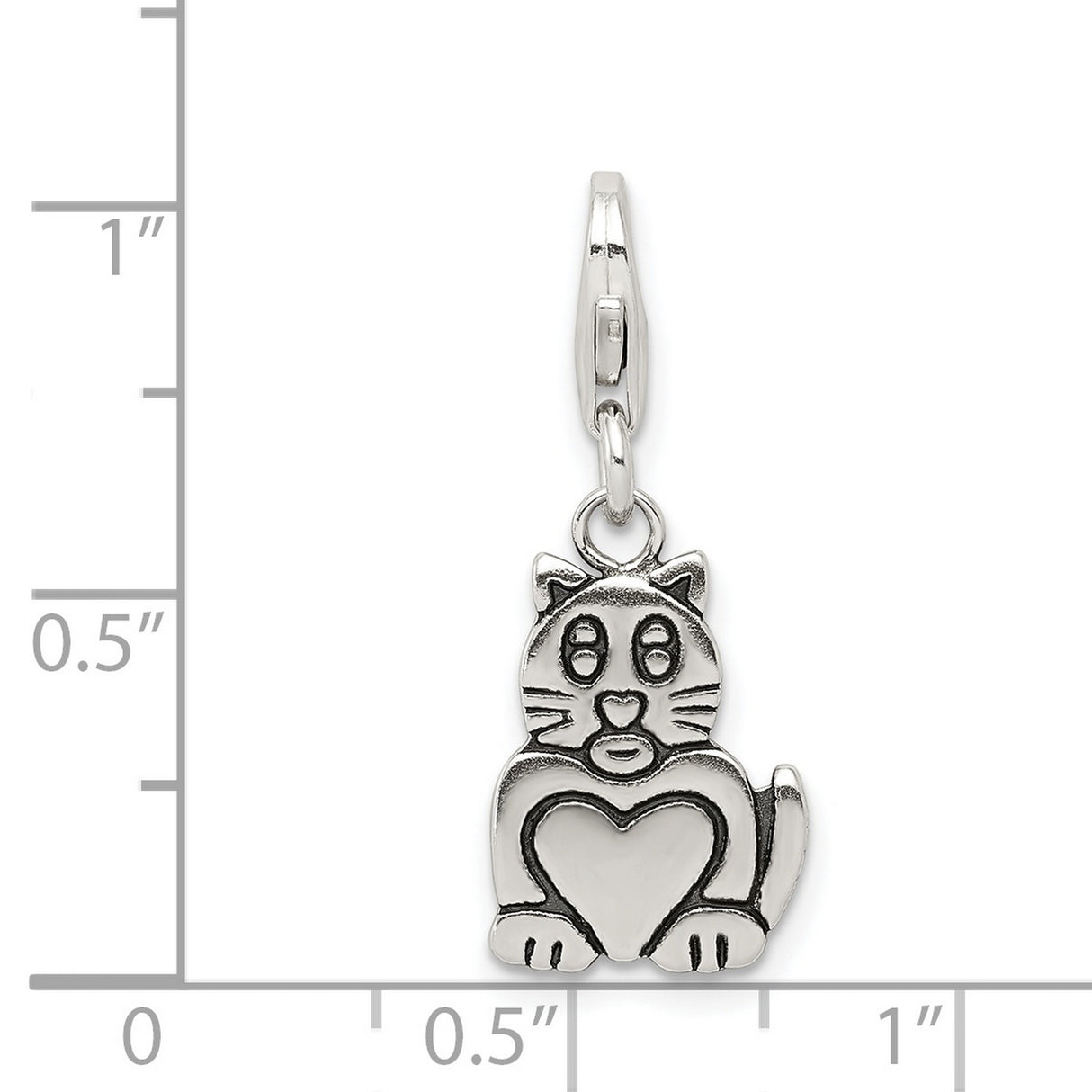 Antiqued Cat Charm Pendant in Real 925 Sterling Silver