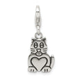 Antiqued Cat Charm Pendant in Real 925 Sterling Silver