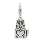 Antiqued Cat Charm Pendant in Real 925 Sterling Silver