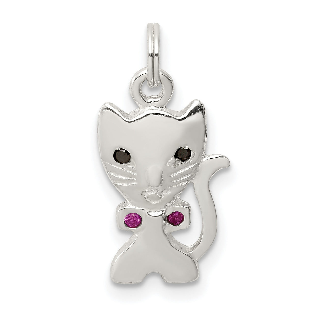 Enameled Cat Charm Pendant in Real 925 Sterling Silver