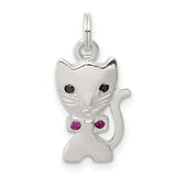 Enameled Cat Charm Pendant in Real 925 Sterling Silver