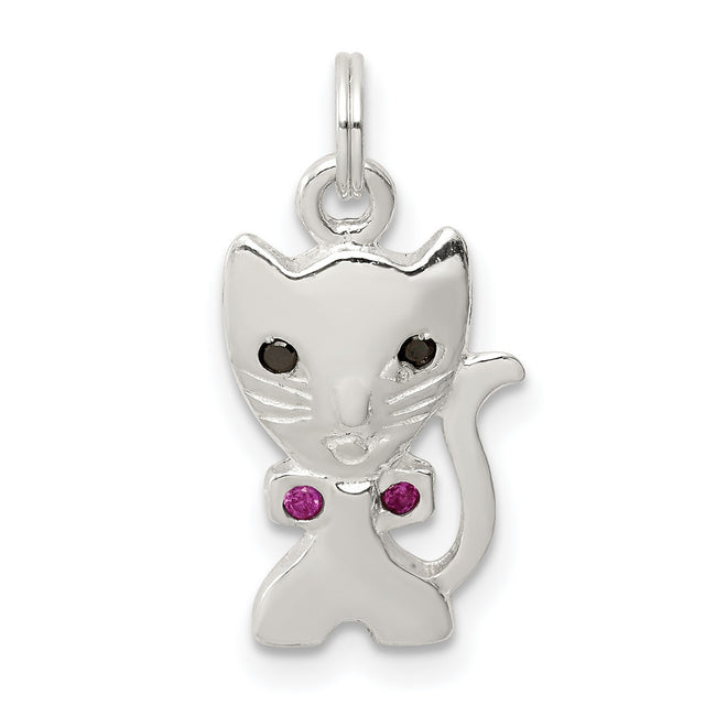 Enameled Cat Charm Pendant in Real 925 Sterling Silver