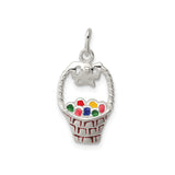Sterling Silver Easter Basket Charm Pendant with Enamel Eggs and Bow, Christian Holiday Jewelry