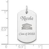 Personalize Graduation Dog Tag Charm Pendant in Real 925 Sterling Silver