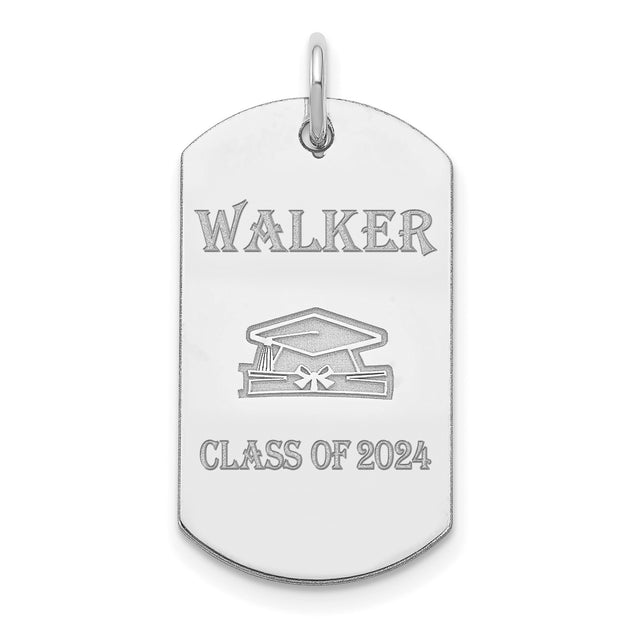 Personalized Graduation Dog Tag Charm Pendant in Real 925 Sterling Silver